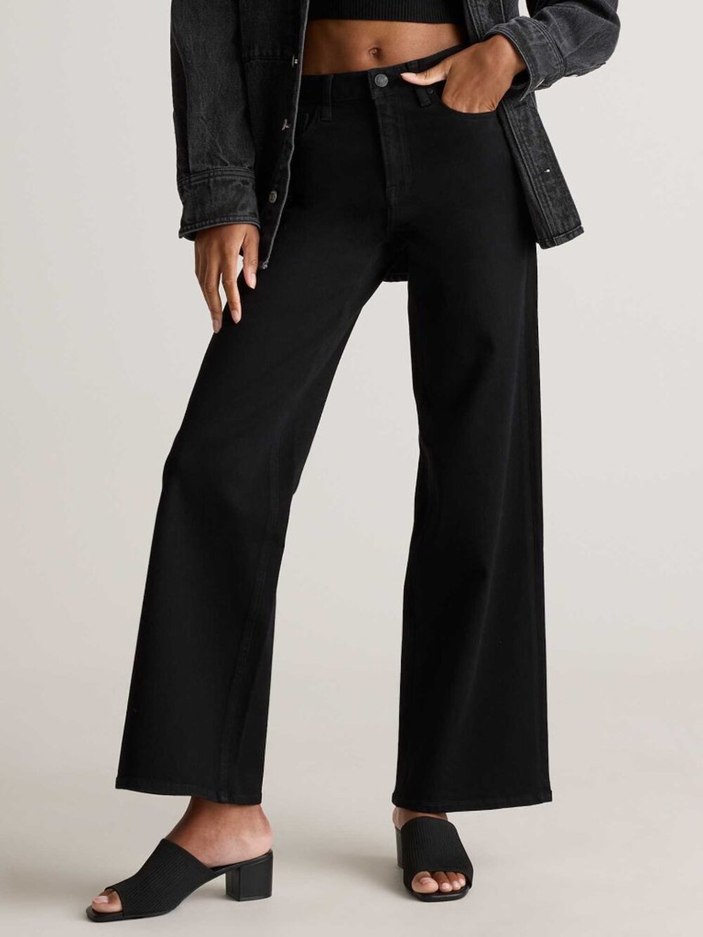 Quince Stretch High‑Rise Wide‑Leg Jeans – Black – Size 27 🖤